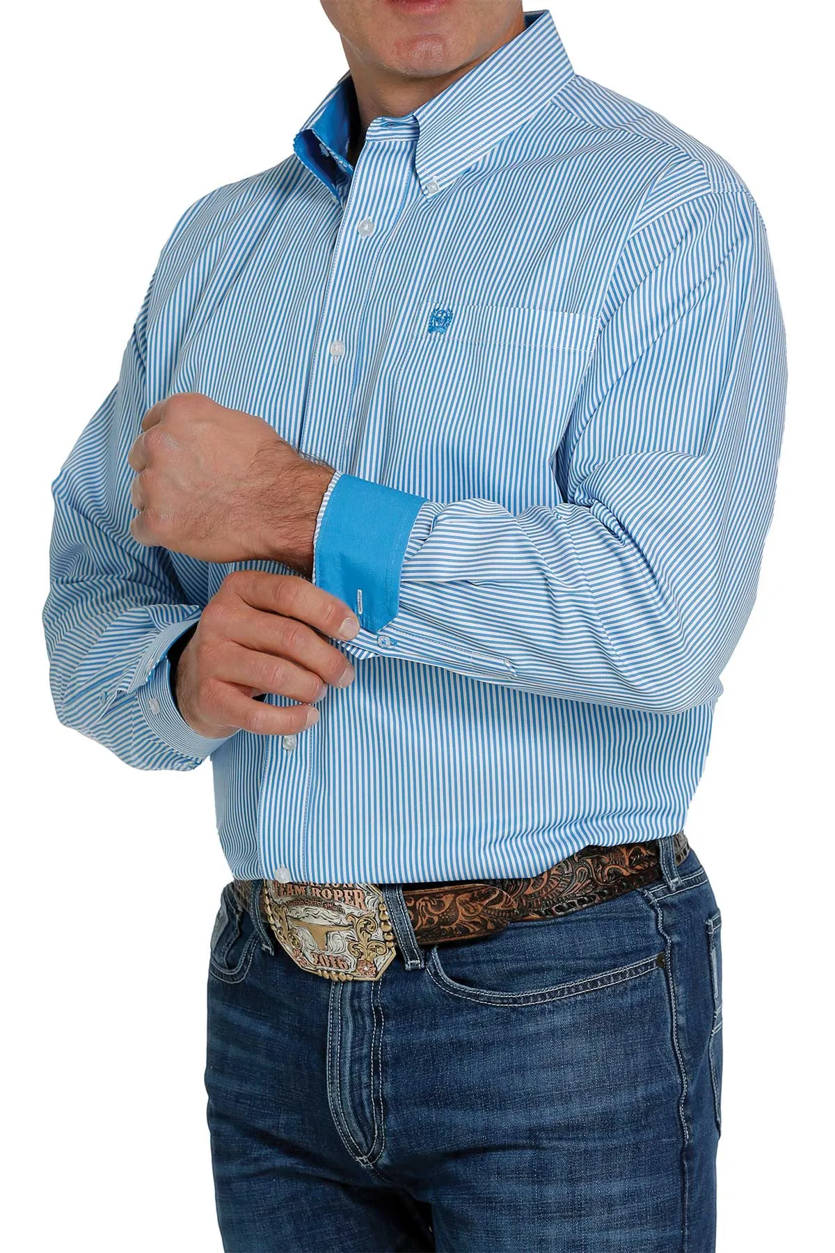 CINCH MEN'S TENCEL BLUE STRIPE BUTTON-DOWN WESTERN SHIRT