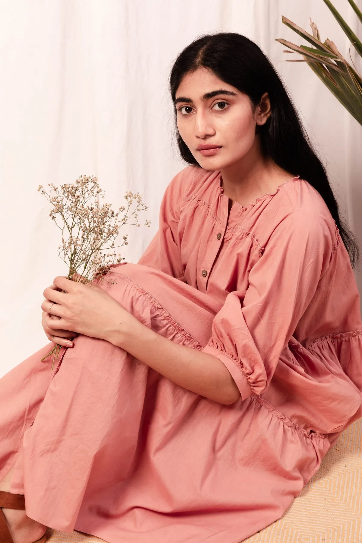 Coco Peasant Shirt Dress - Pink