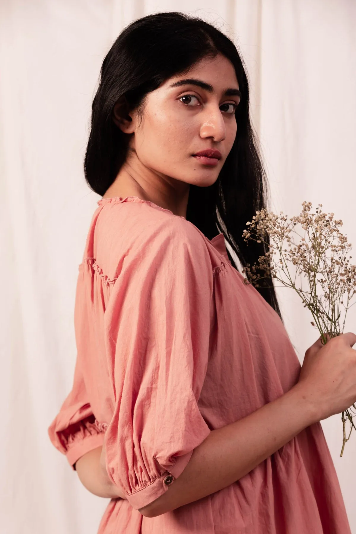 Coco Peasant Shirt Dress - Pink