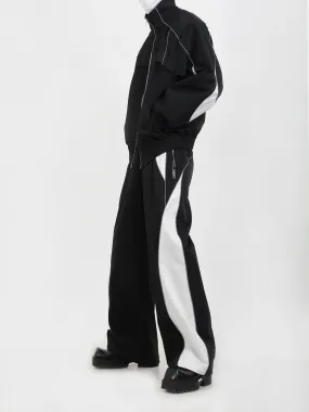 Contrast Color Sporty Jacket & Wide-leg Sporty Pants Setup WN5115