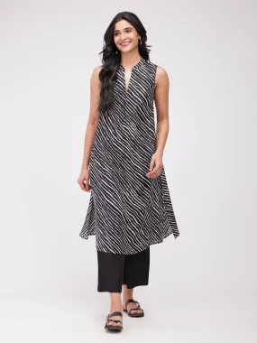 Cotton Leheriya A-Line Kurta Set - Black