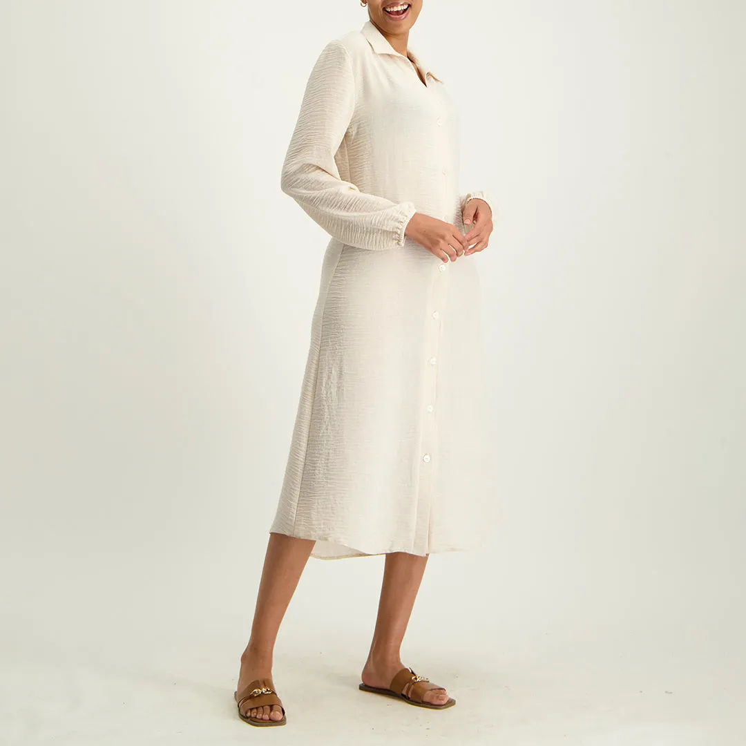 Cream Button Dress