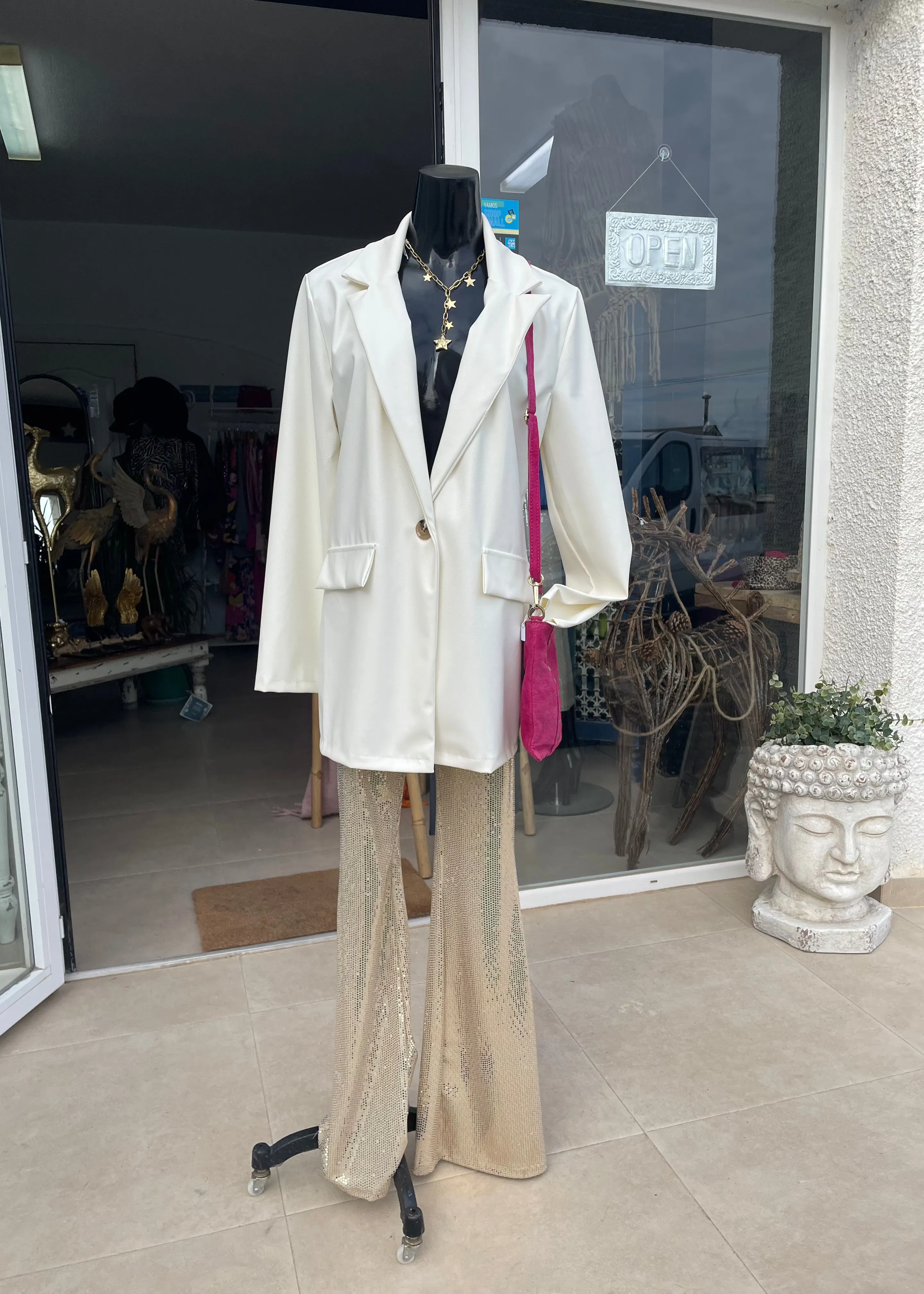 Cream Pleather Box Jacket