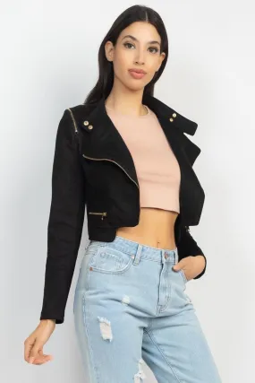 crop faux suede biker jacket
