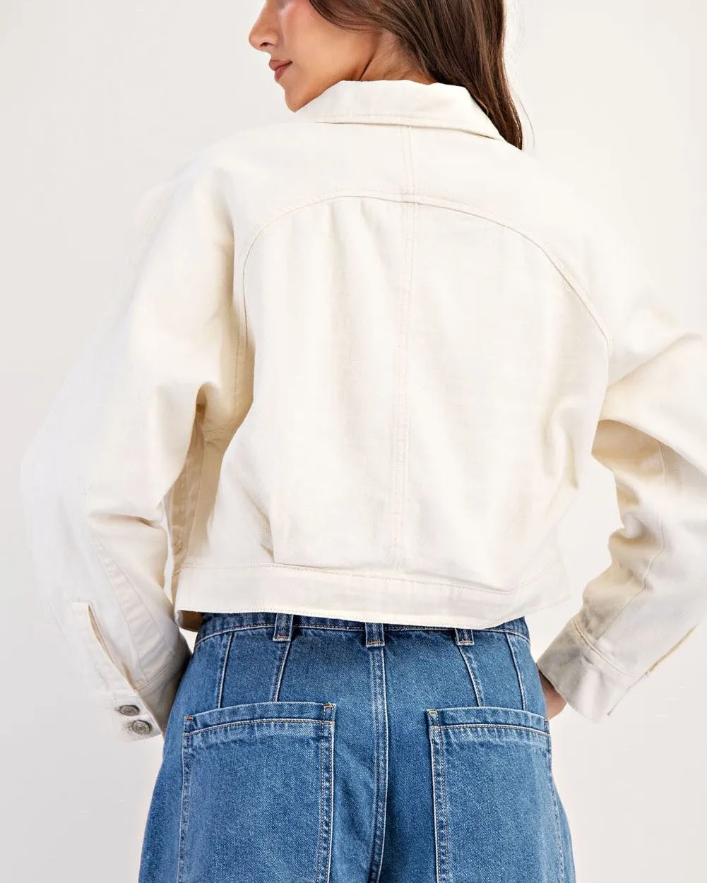 Cropped Long Sleeve Denim Jacket - Bone