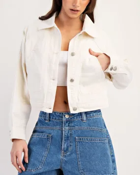 Cropped Long Sleeve Denim Jacket - Bone