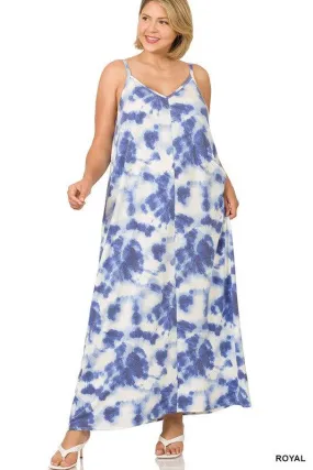 Curvy Soft French Terry Tie Dye Maxi Dress