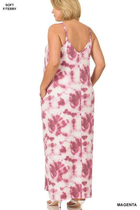 Curvy Soft French Terry Tie Dye Maxi Dress