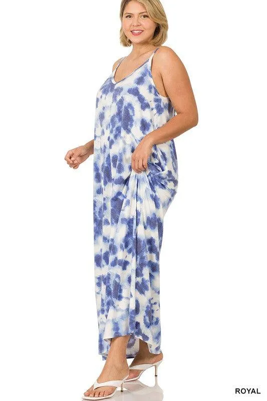 Curvy Soft French Terry Tie Dye Maxi Dress