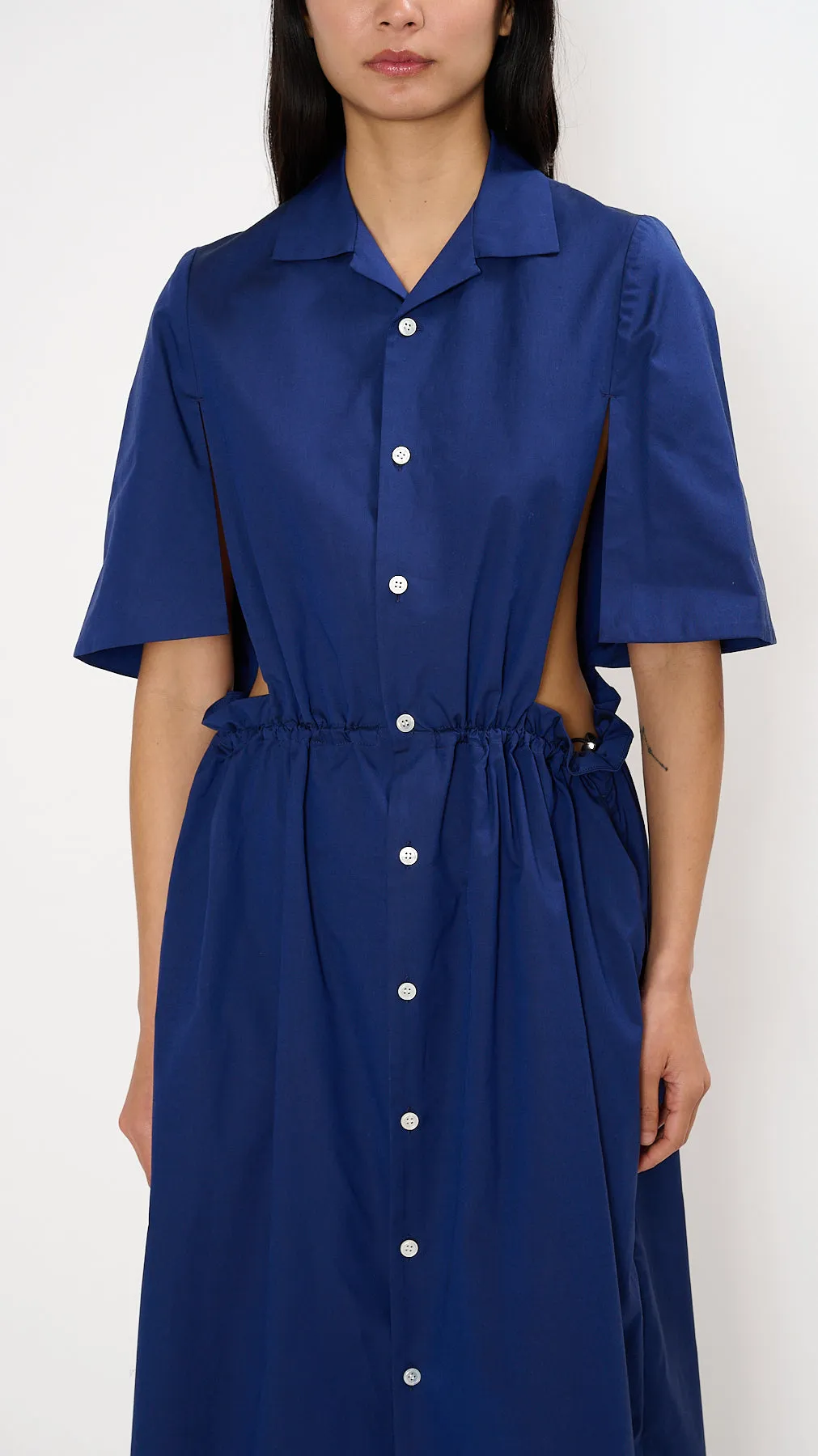 Cutout Shirt Dress in Blue