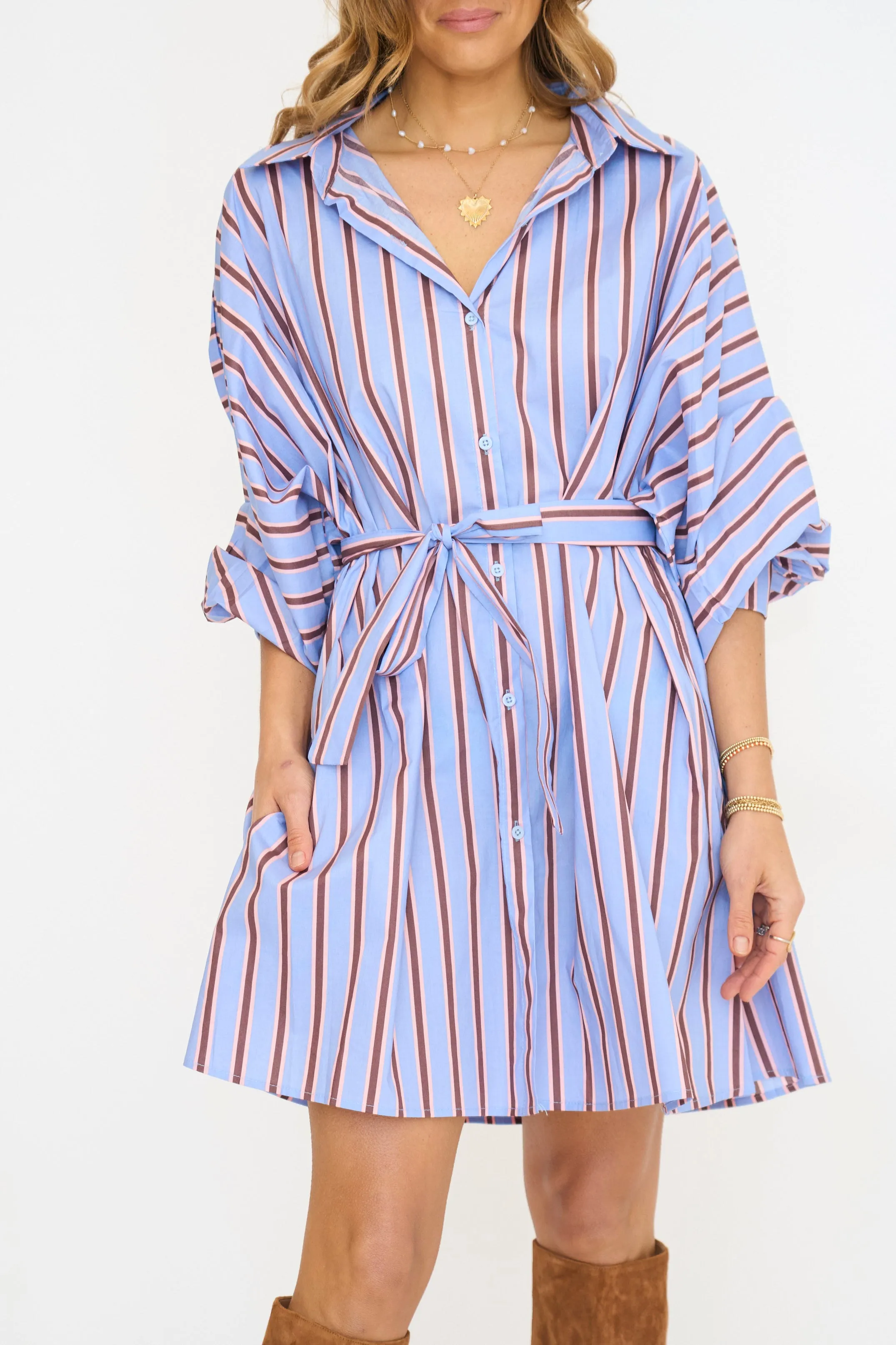 Dani Stripe Belted Mini Dress