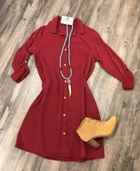Deep Red Safari Tencel Shirt Dress