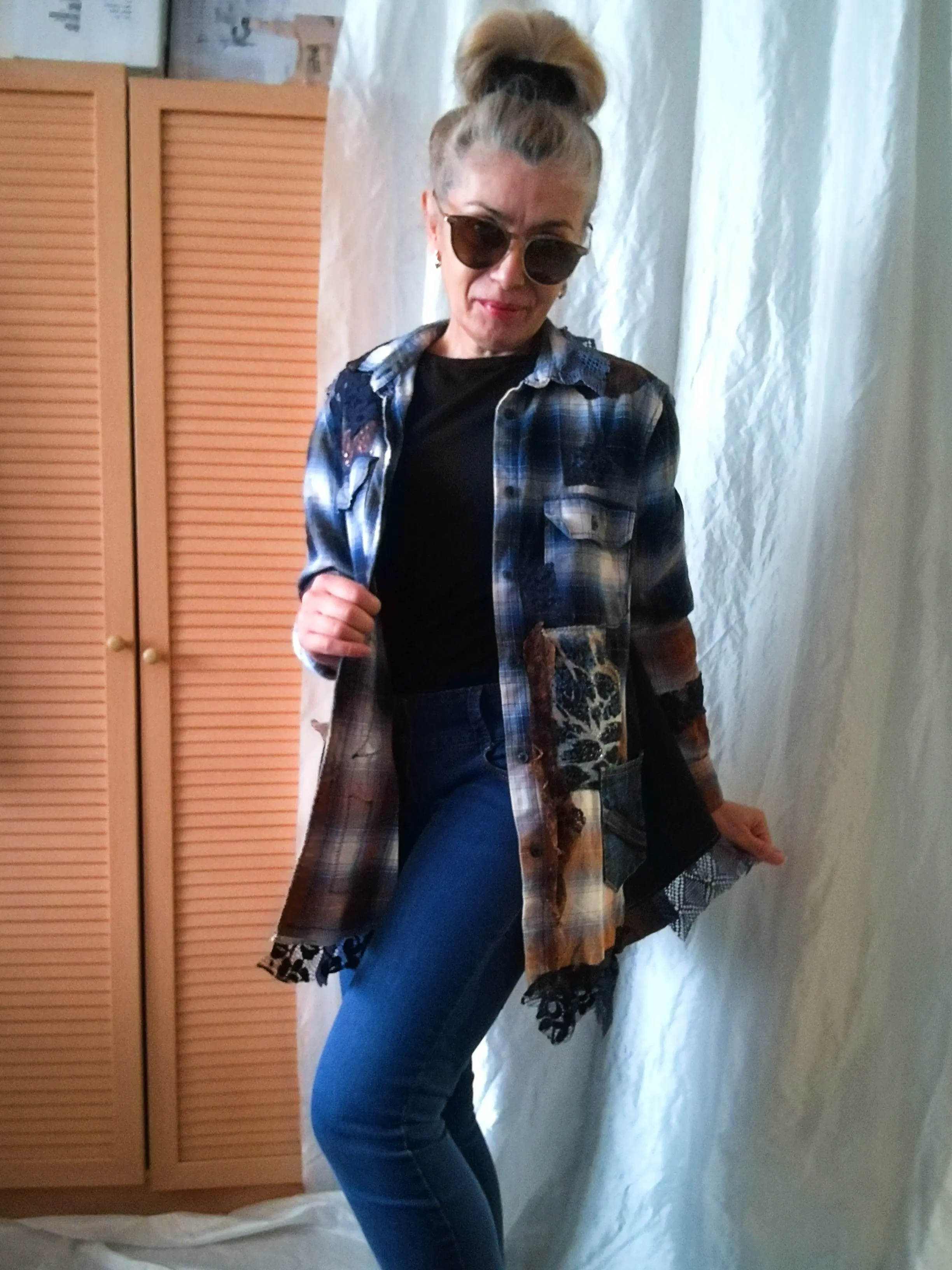 Denim Duster Dress,M/L Boho Shirt Dress,Embroidered Dress