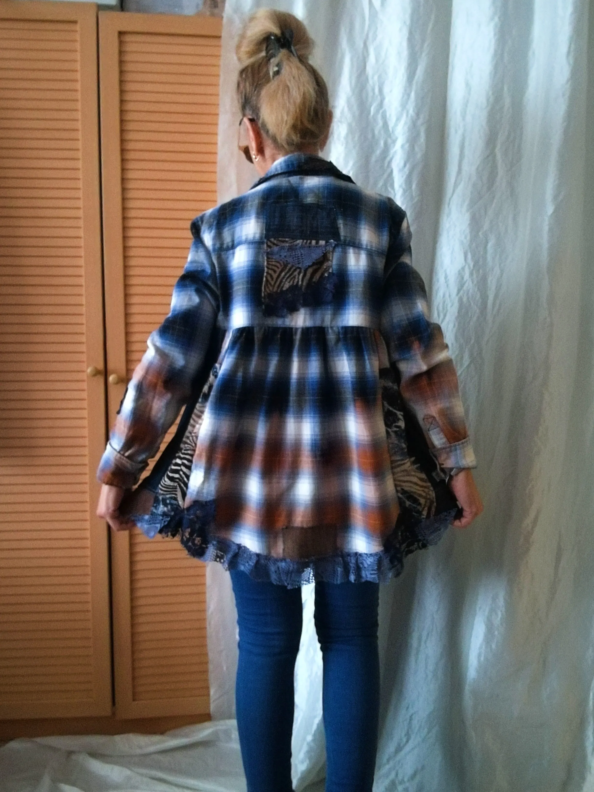 Denim Duster Dress,M/L Boho Shirt Dress,Embroidered Dress