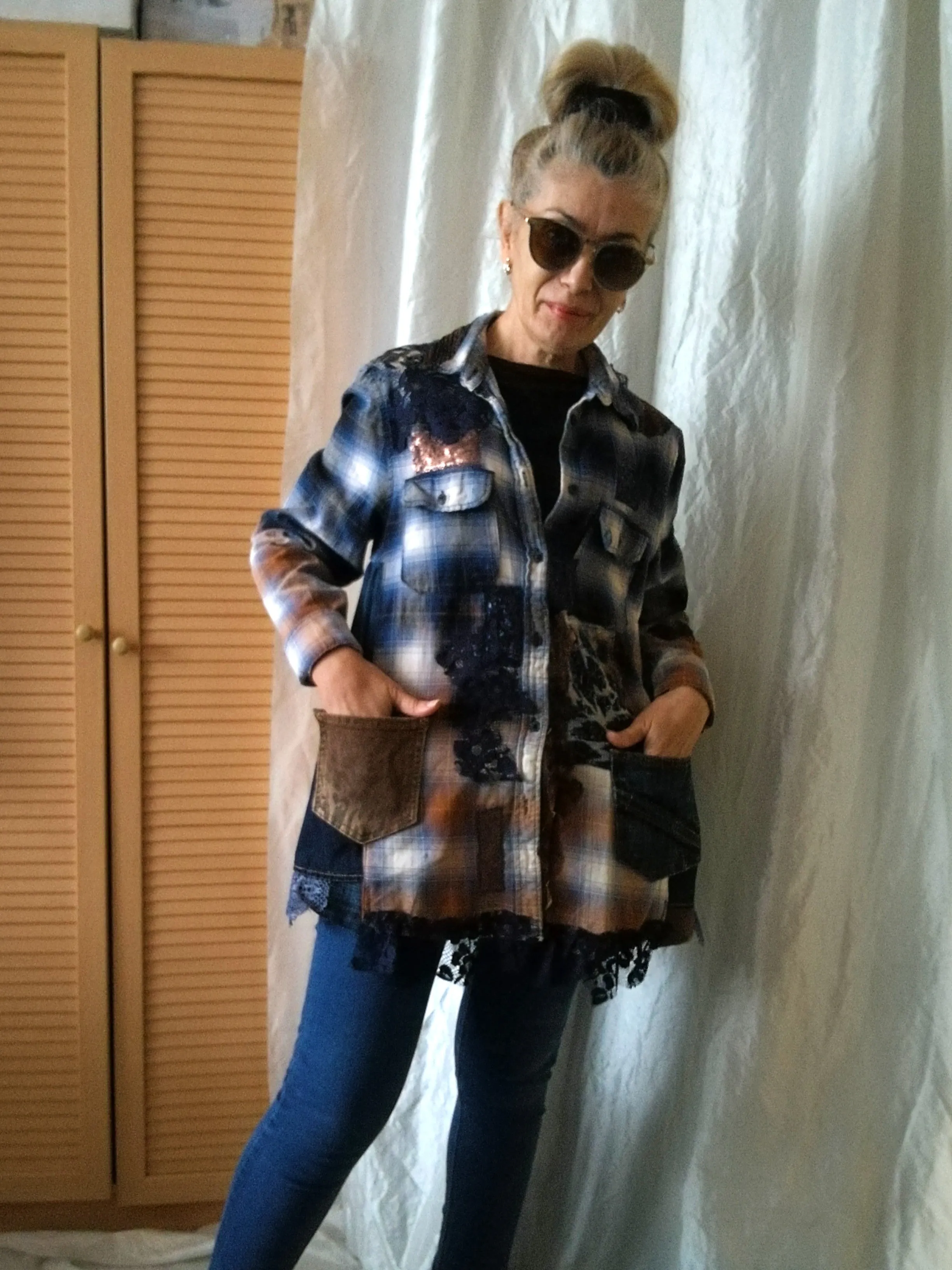 Denim Duster Dress,M/L Boho Shirt Dress,Embroidered Dress