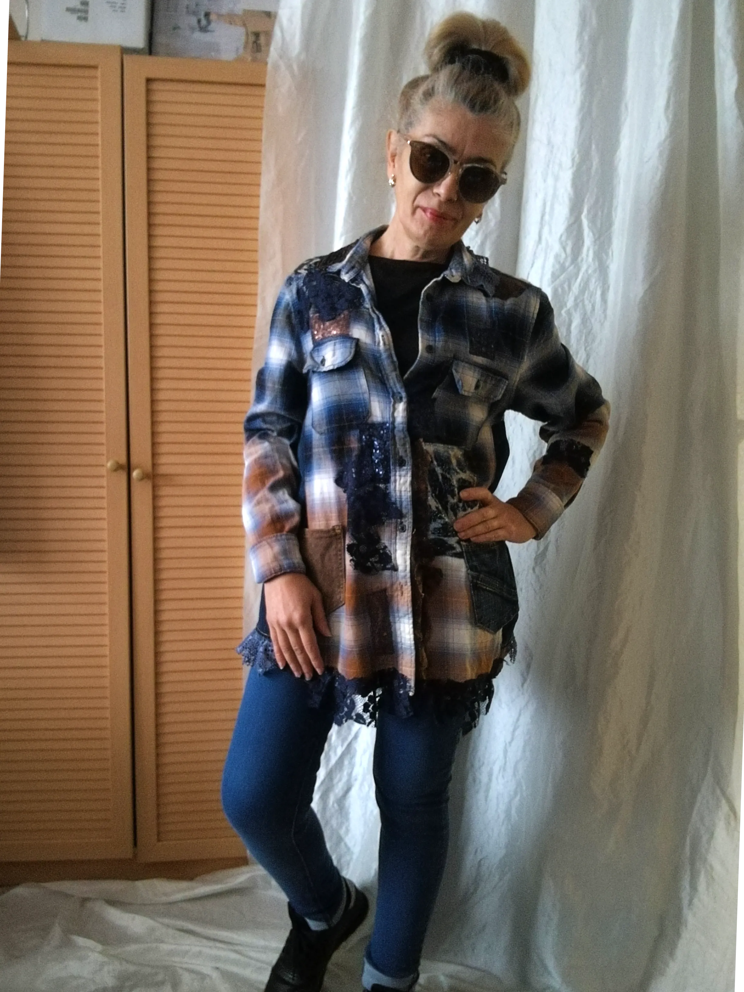 Denim Duster Dress,M/L Boho Shirt Dress,Embroidered Dress