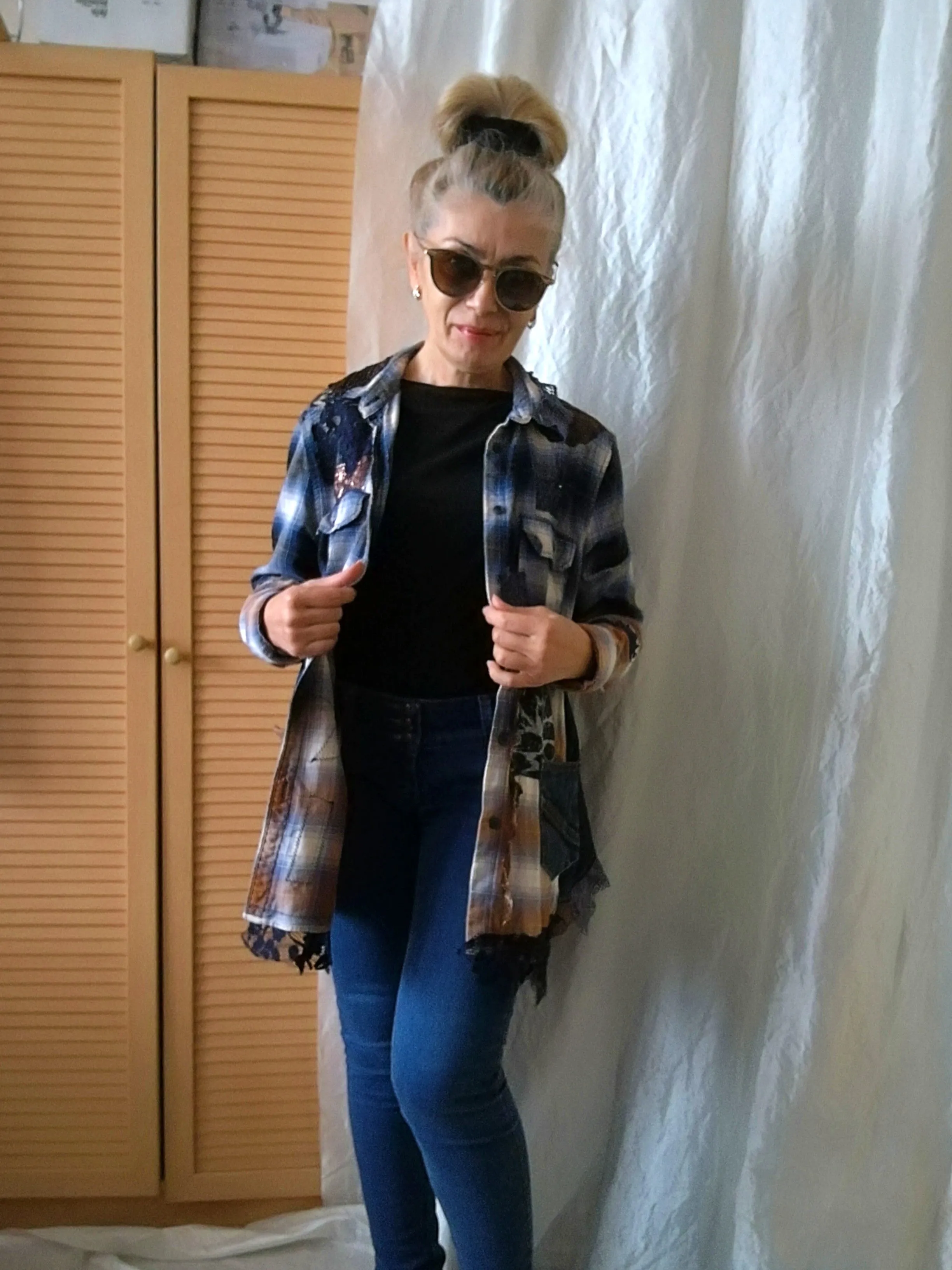 Denim Duster Dress,M/L Boho Shirt Dress,Embroidered Dress