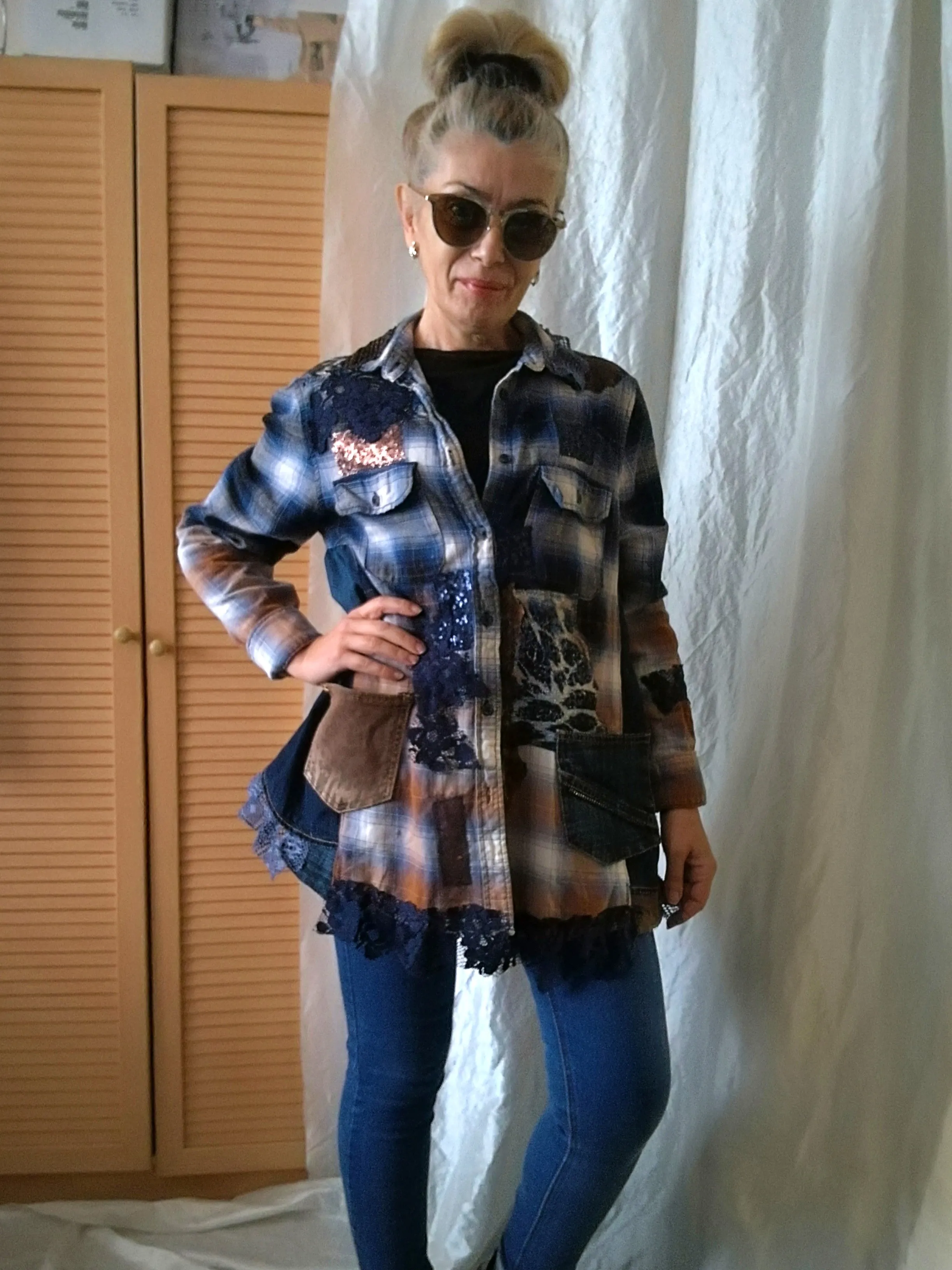 Denim Duster Dress,M/L Boho Shirt Dress,Embroidered Dress