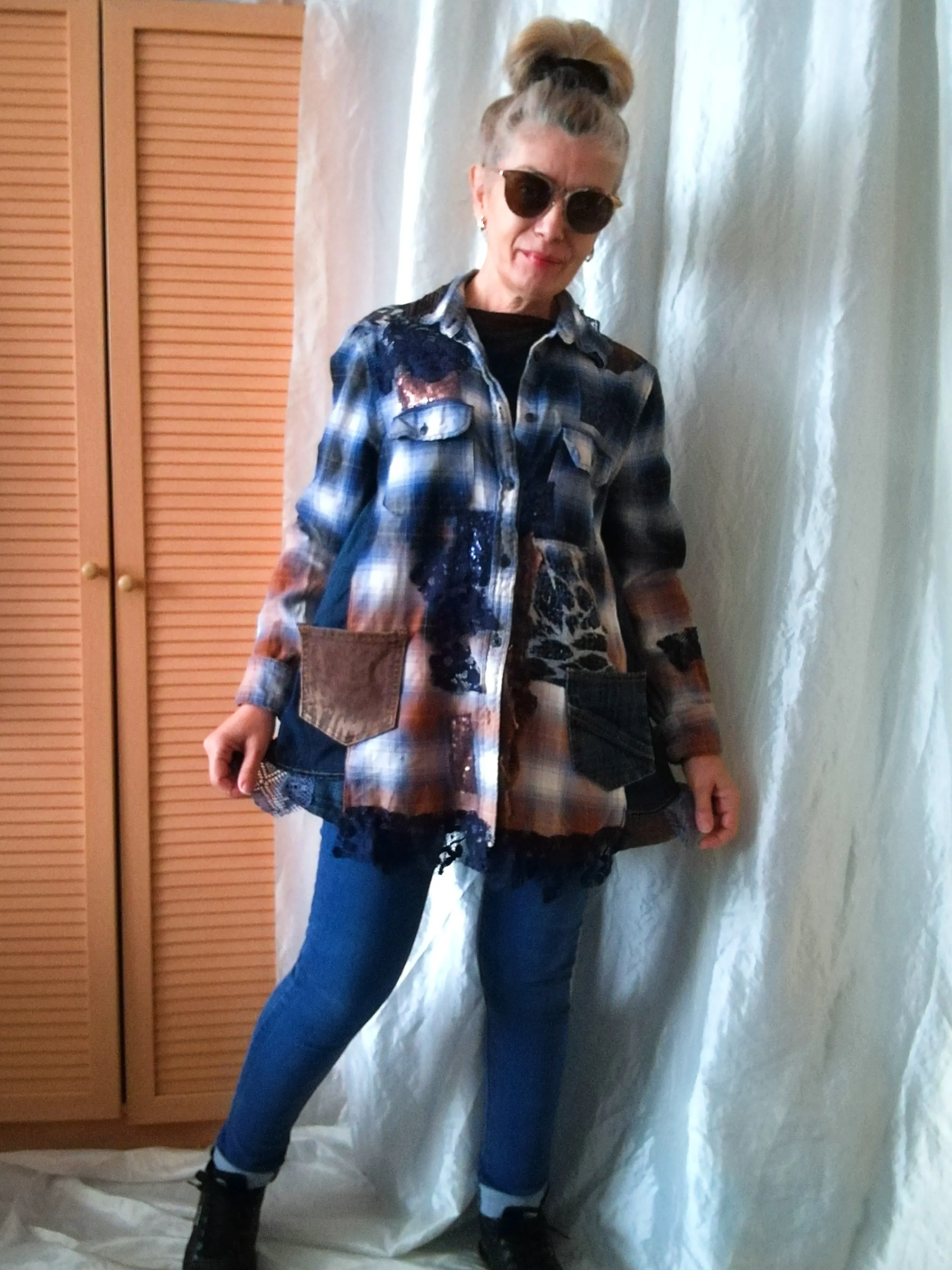 Denim Duster Dress,M/L Boho Shirt Dress,Embroidered Dress