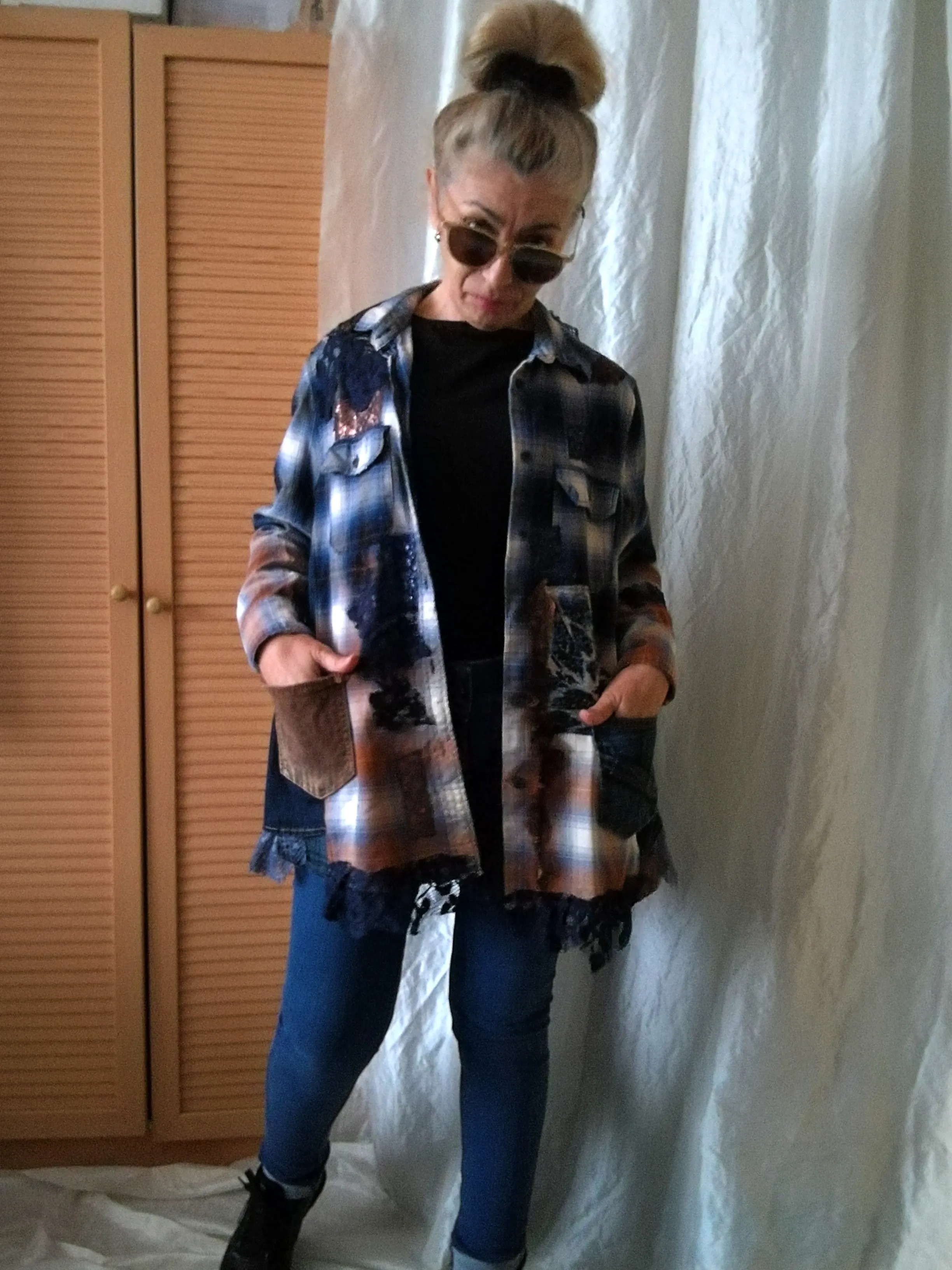 Denim Duster Dress,M/L Boho Shirt Dress,Embroidered Dress