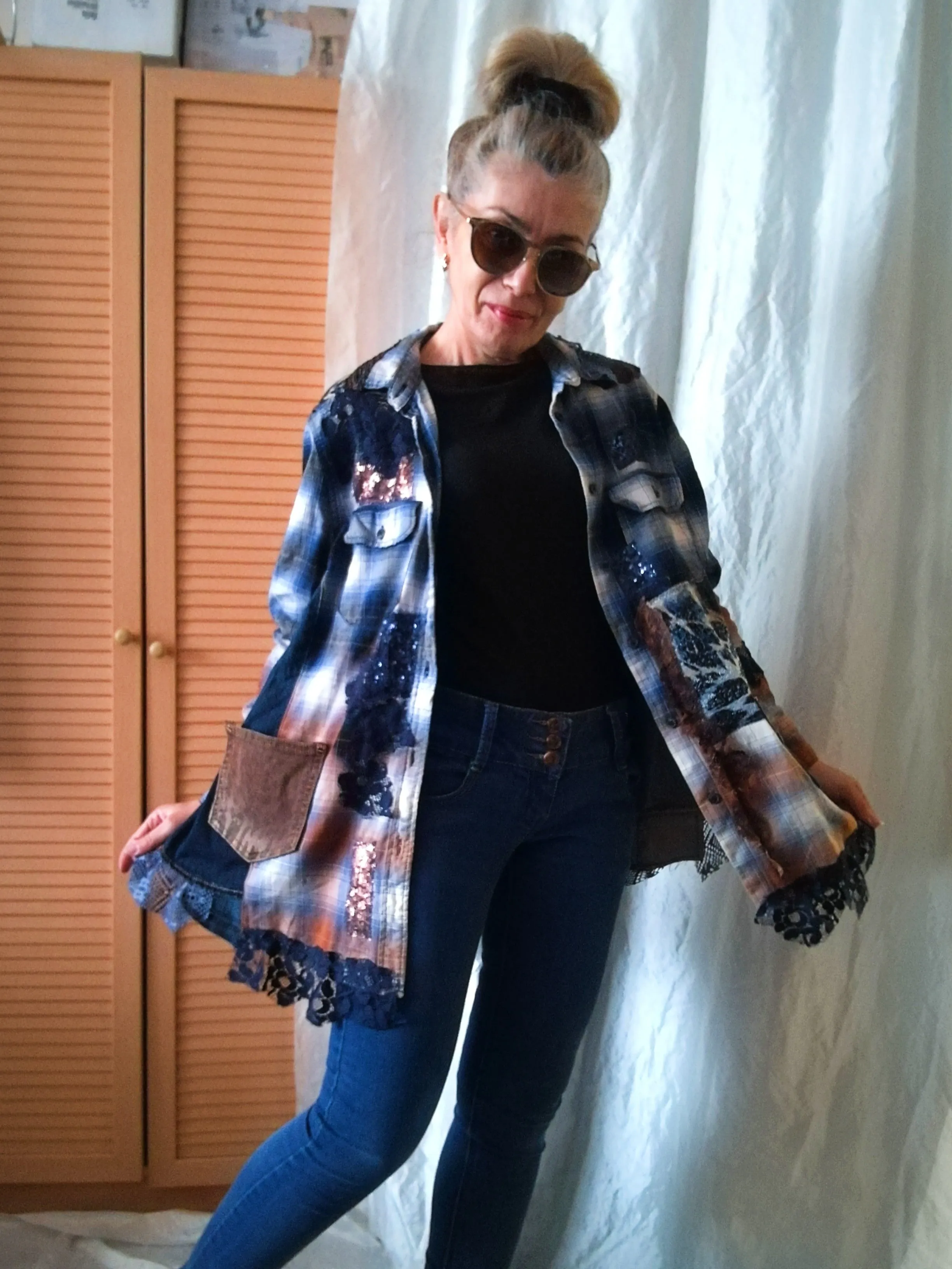 Denim Duster Dress,M/L Boho Shirt Dress,Embroidered Dress