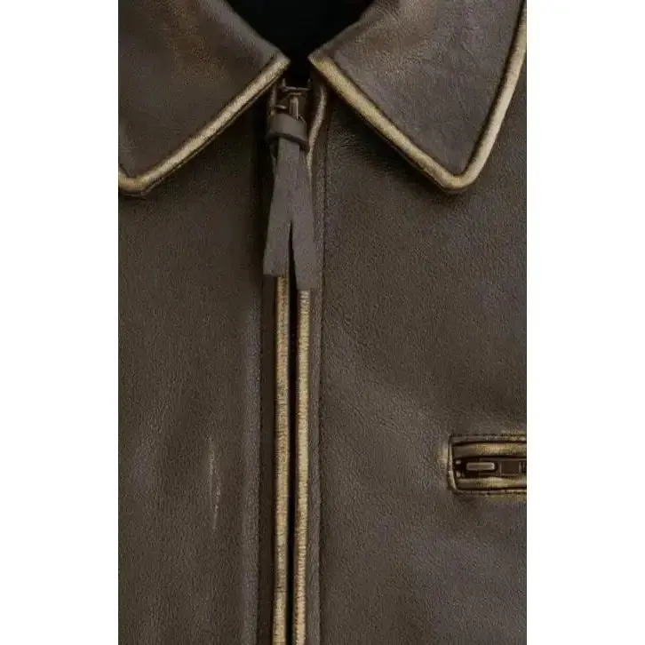 Distressed Vintage Leather Jacket for Women in Dark Brown
