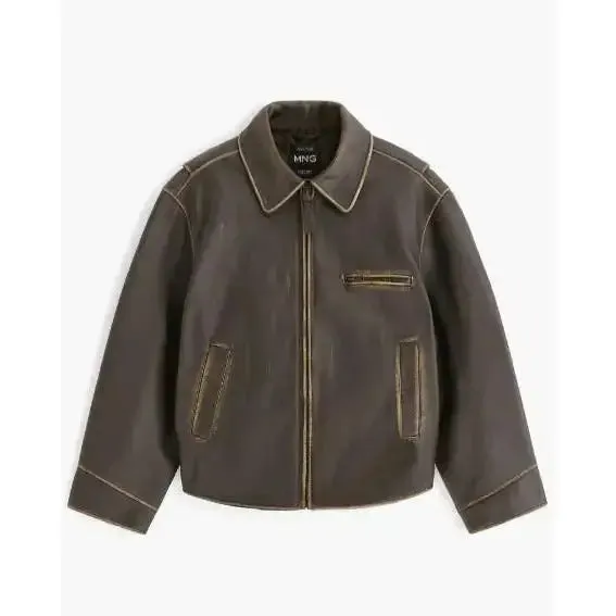 Distressed Vintage Leather Jacket for Women in Dark Brown