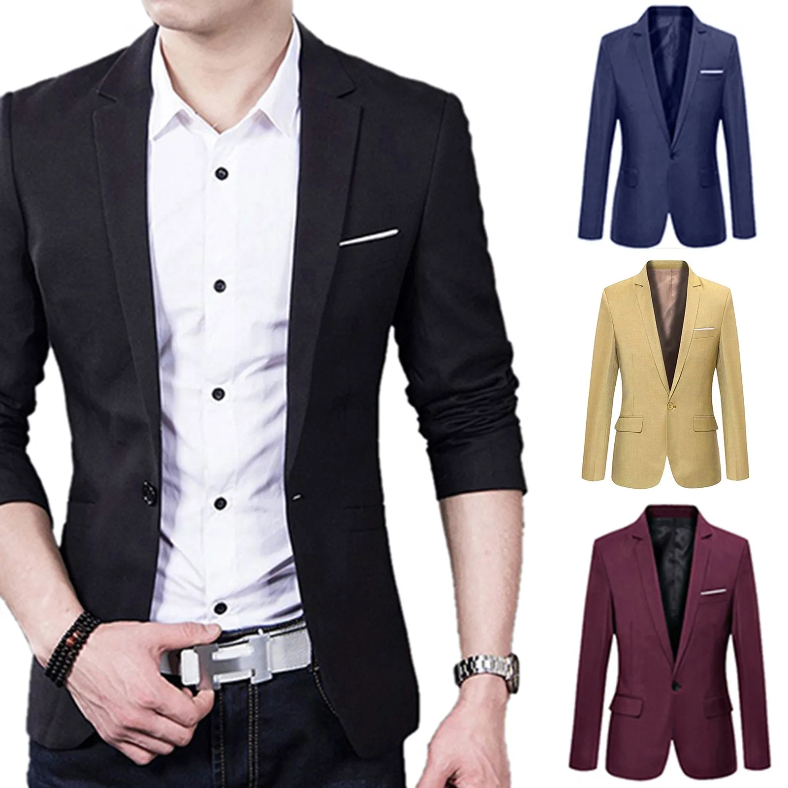 Dünnes Formales Business Blazer Eine Taste Revers Langarm Taschen  Hochzeit