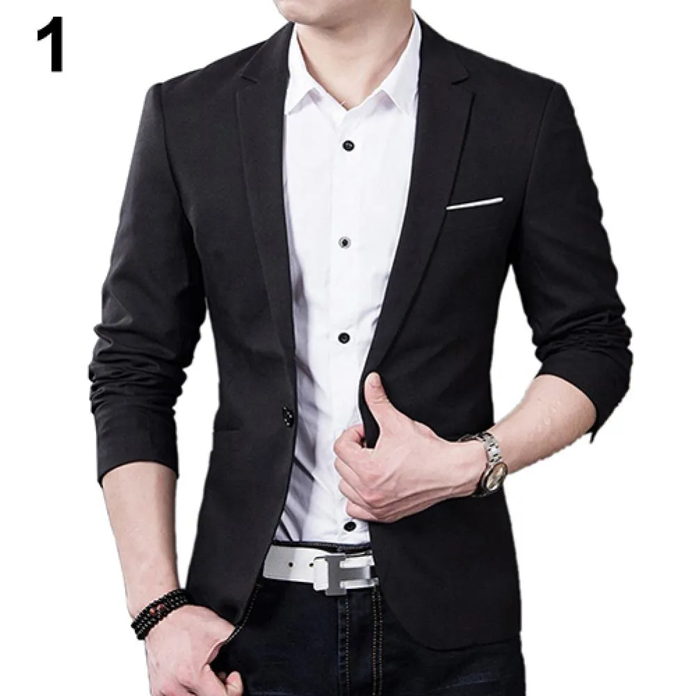Dünnes Formales Business Blazer Eine Taste Revers Langarm Taschen  Hochzeit
