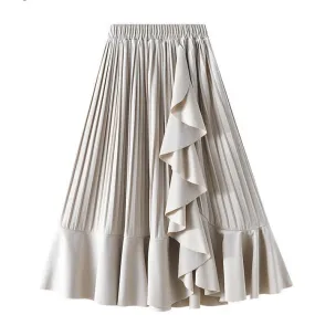 Elegant Ruffles Patchwork Velvet Skirt