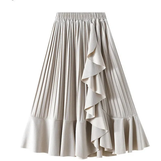 Elegant Ruffles Patchwork Velvet Skirt