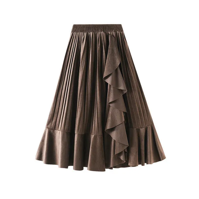 Elegant Ruffles Patchwork Velvet Skirt