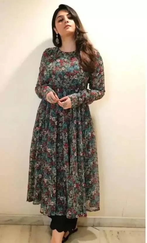 Emerald Breeze Georgette Fit and Flare Dress