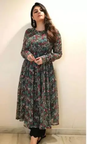 Emerald Breeze Georgette Fit and Flare Dress