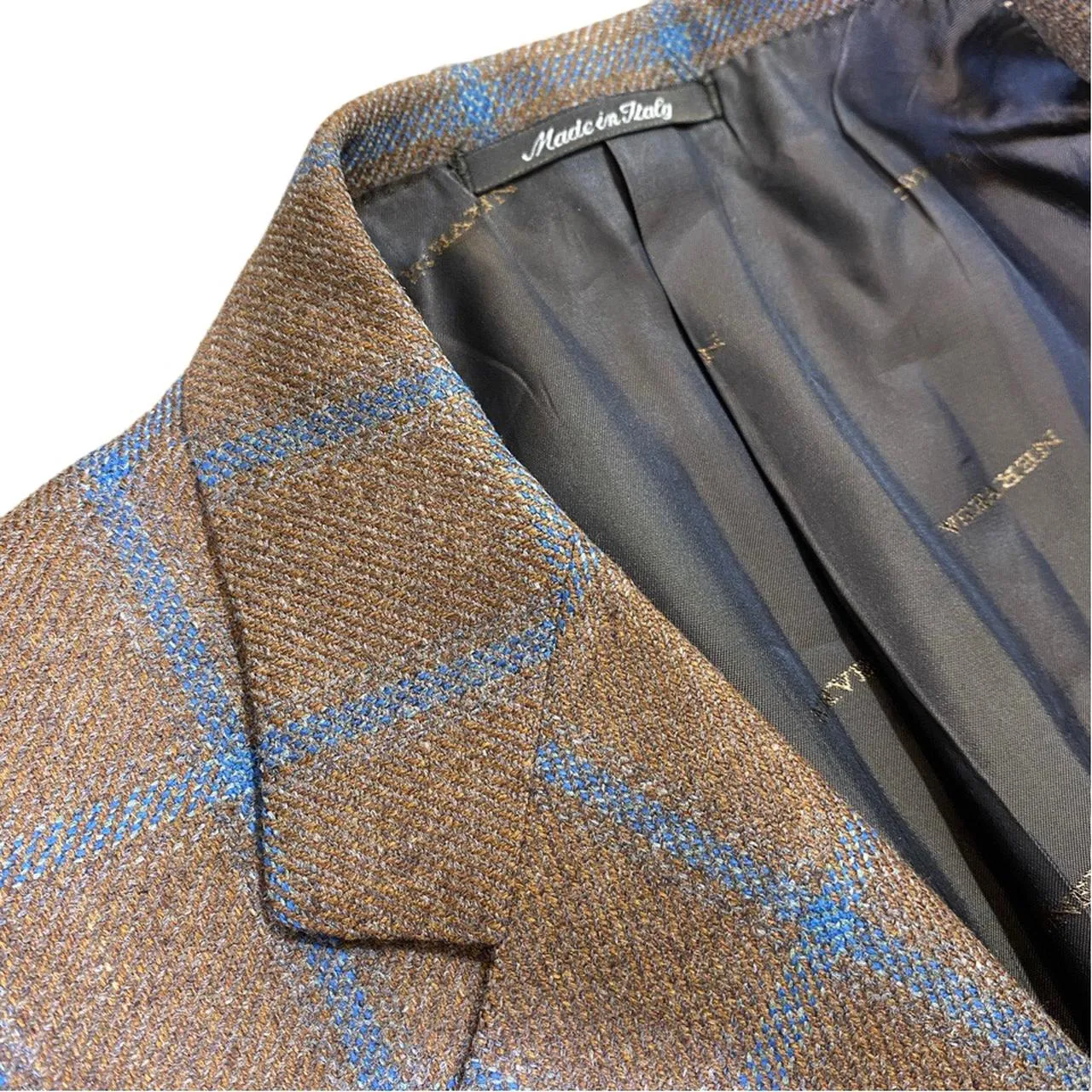 ERMENEGILDO ZEGNA Men's Outerwear Nervesa Check Blazer Size Large Brown Long Sleeve Single Breasted