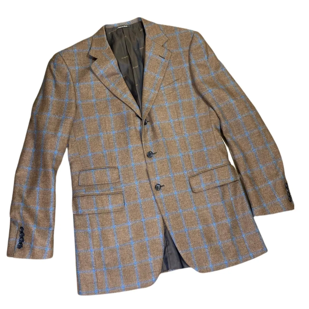 ERMENEGILDO ZEGNA Men's Outerwear Nervesa Check Blazer Size Large Brown Long Sleeve Single Breasted