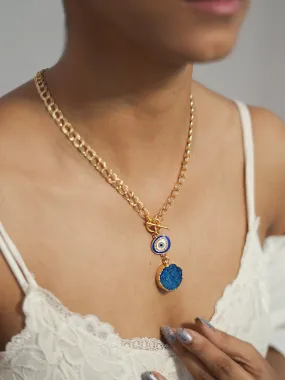 Evil Eye and Druzy Necklace with Toggle Clasp