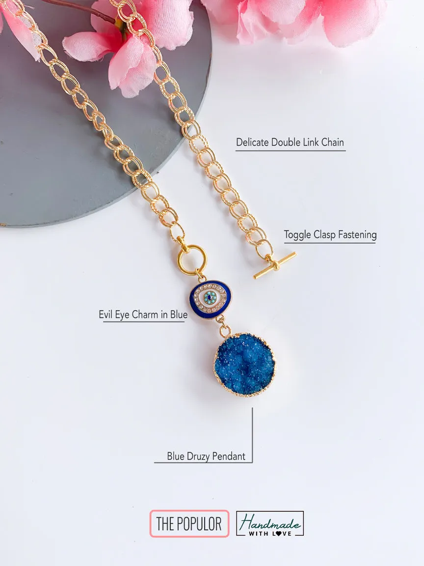 Evil Eye and Druzy Necklace with Toggle Clasp