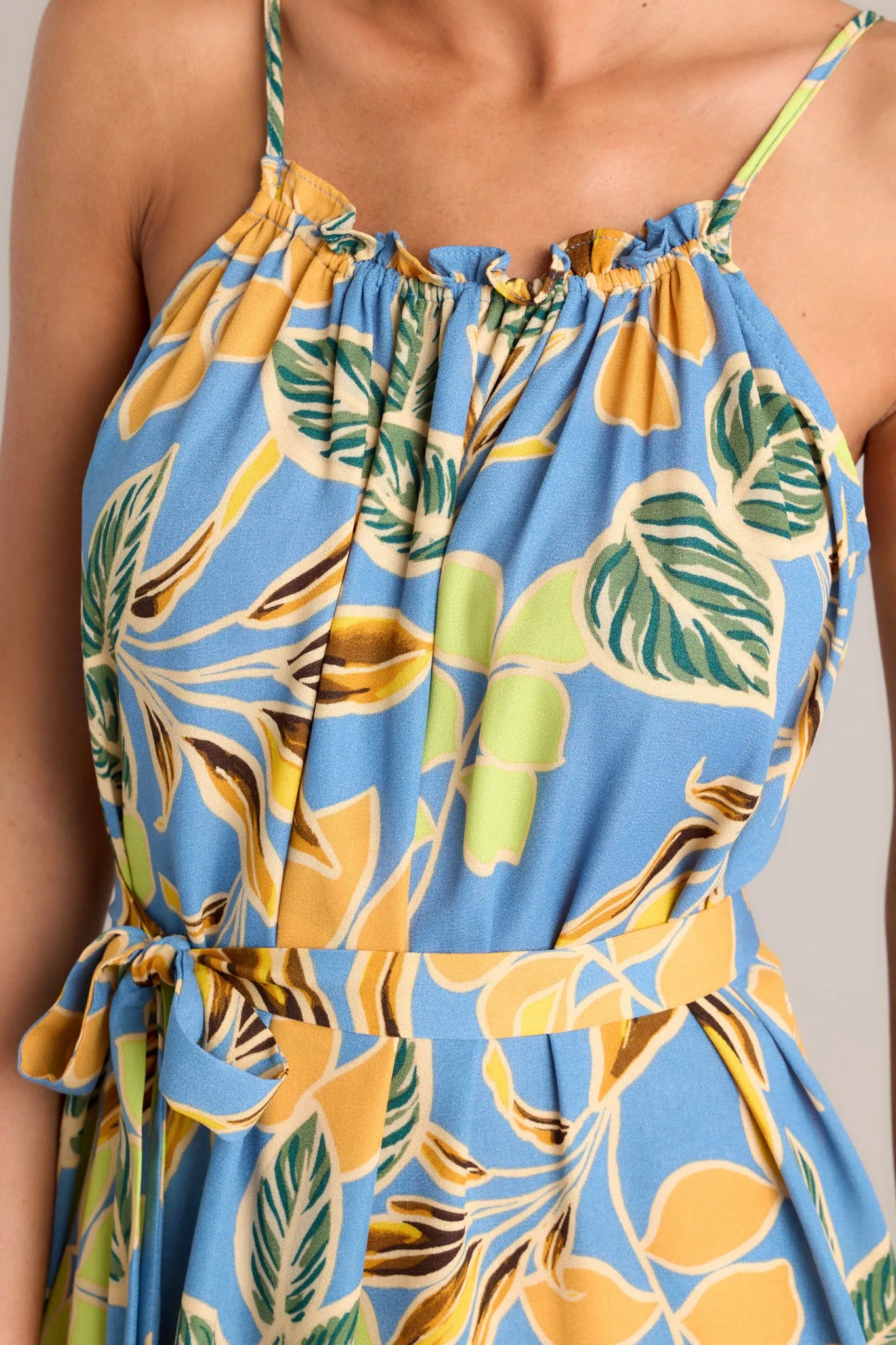 Exotic Eden Dusty Blue Tropical Print Maxi Dress