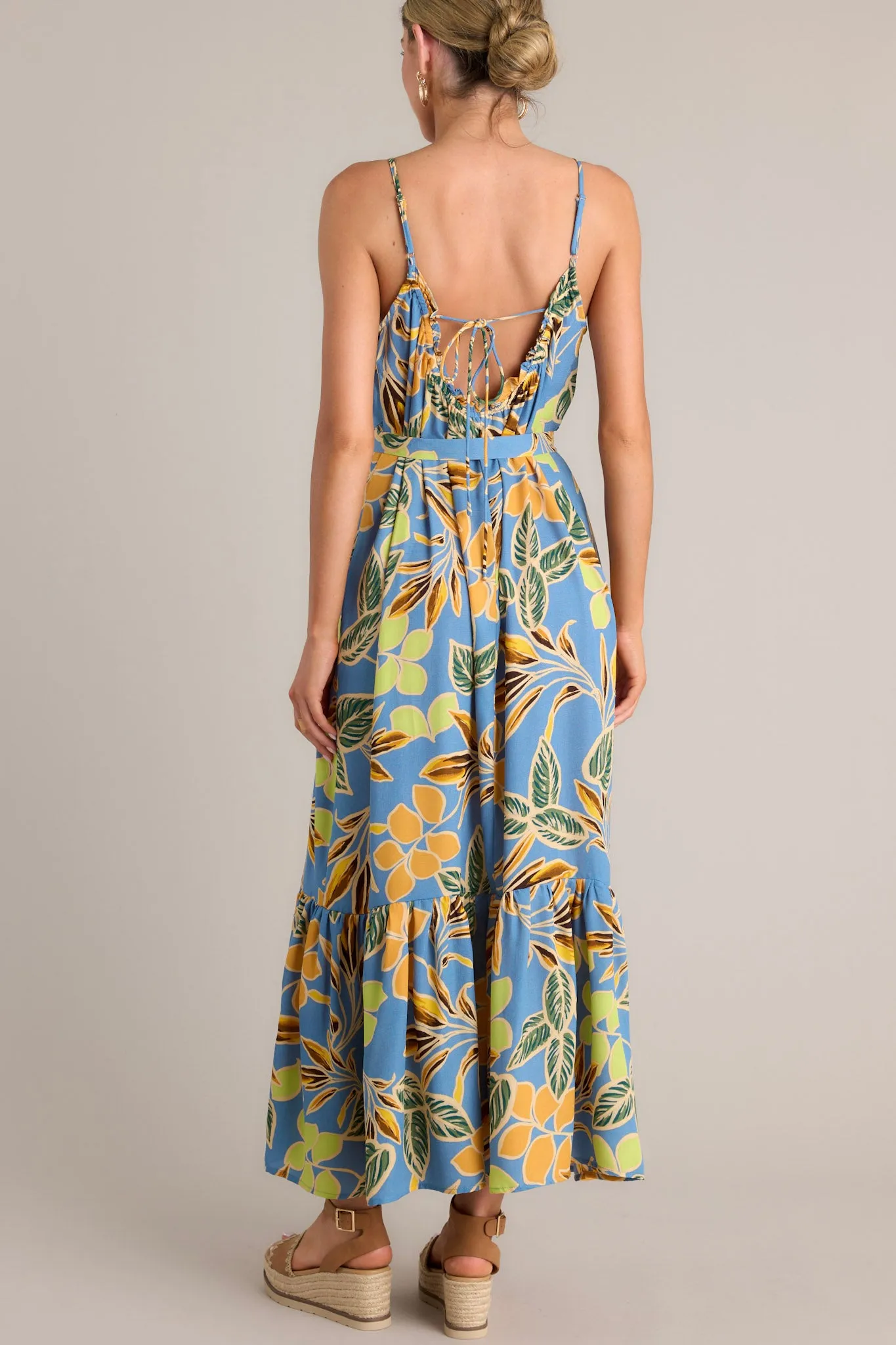Exotic Eden Dusty Blue Tropical Print Maxi Dress