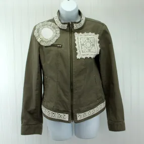 Express Cotton Jacket Mandarin Collar Enhanced Patzi Design Lace Doily Repurposed