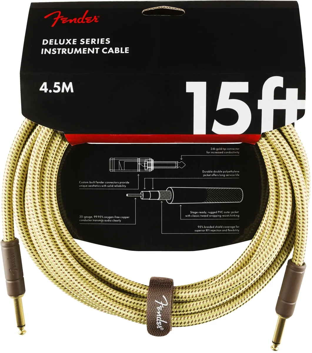 Fender Deluxe 15' Series Instrument Cable - Tweed