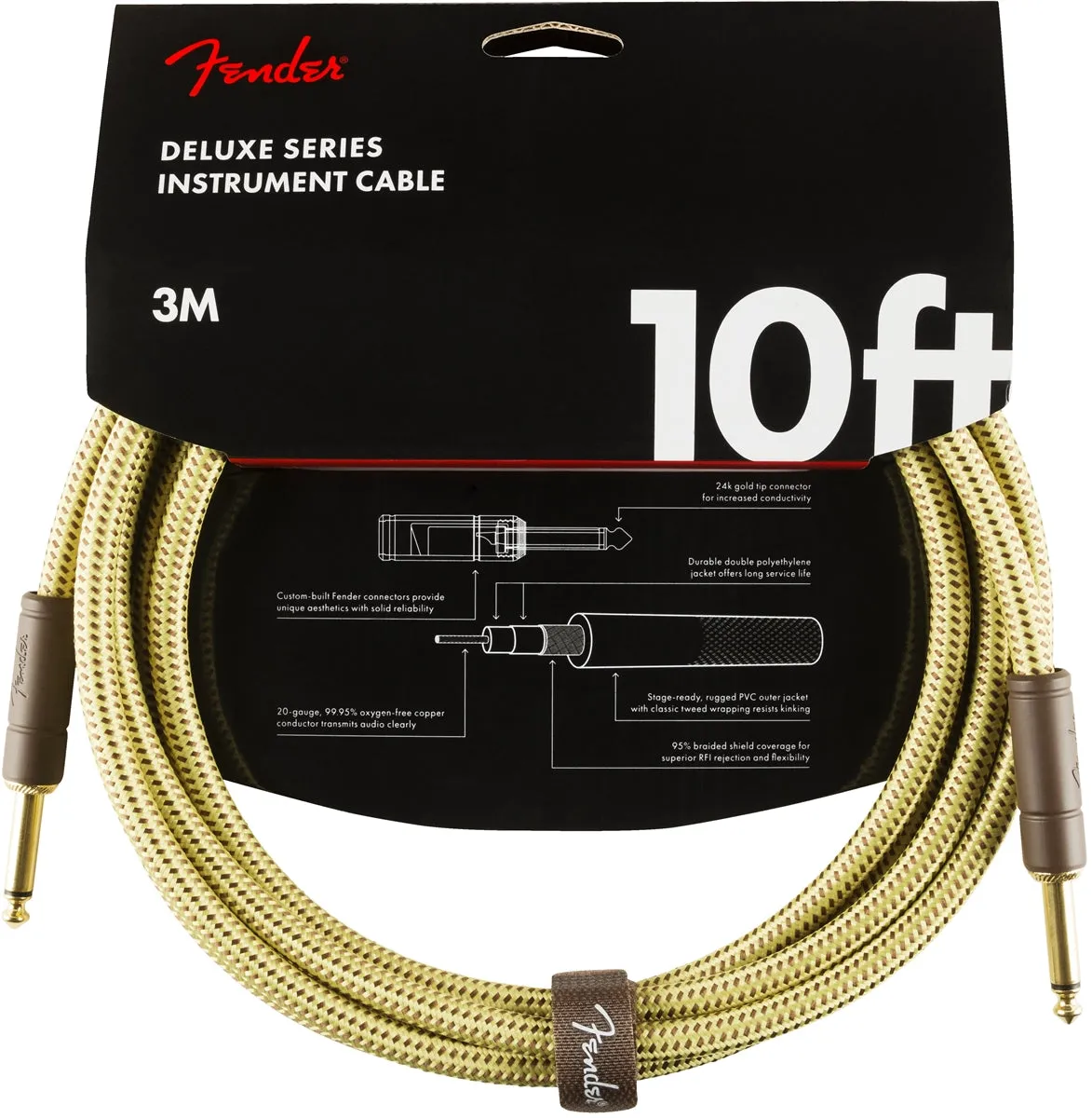 Fender Deluxe Series 10' Instrument Cable - Tweed