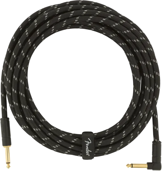 Fender Deluxe Series Instrument Cable, Straight/Angle, 18.6', Black Tweed