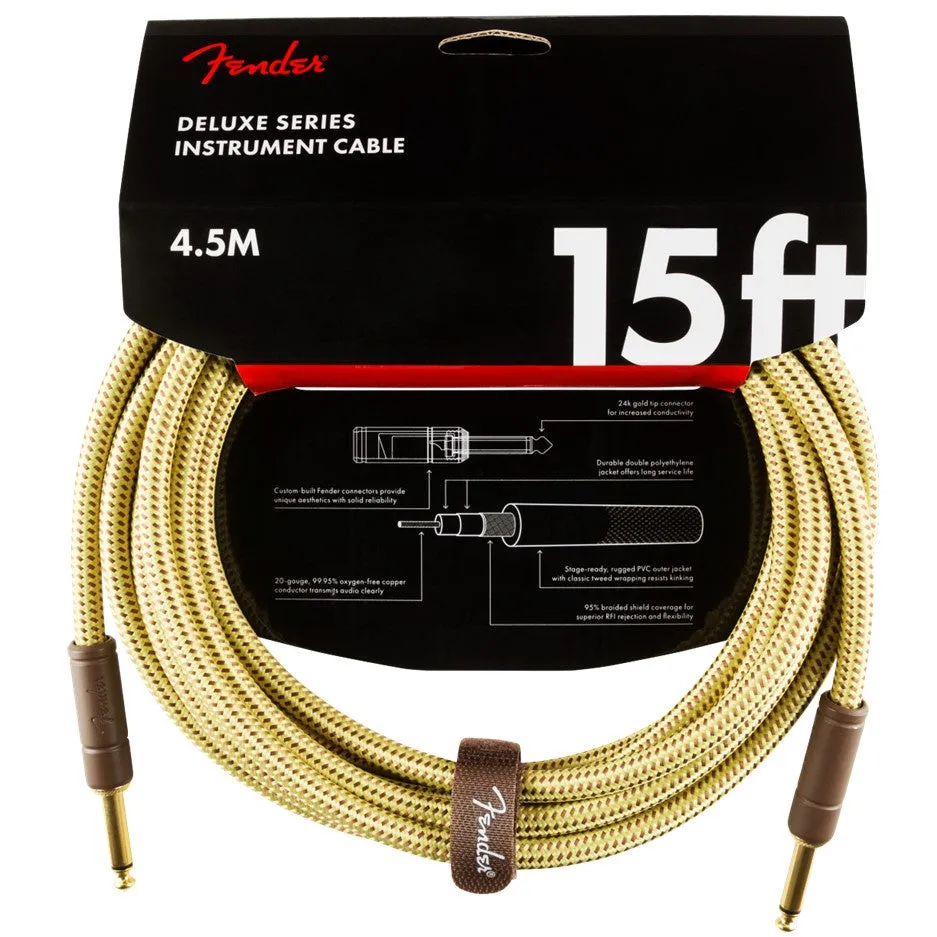 Fender Deluxe Series Instrument Cable, Straight/Straight, 15', Tweed