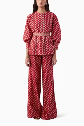 Fioralba Red Boota Print Pants Set