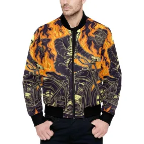 Flaming Skeleton Biker Bomber Jacket