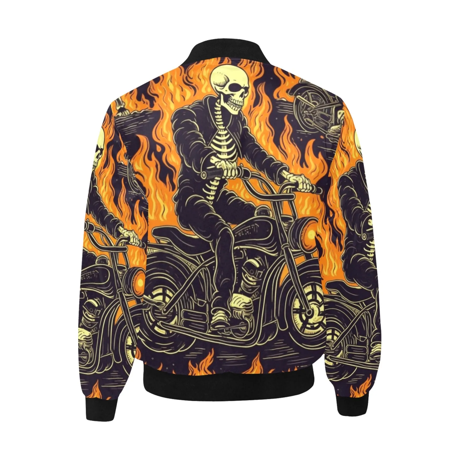 Flaming Skeleton Biker Bomber Jacket