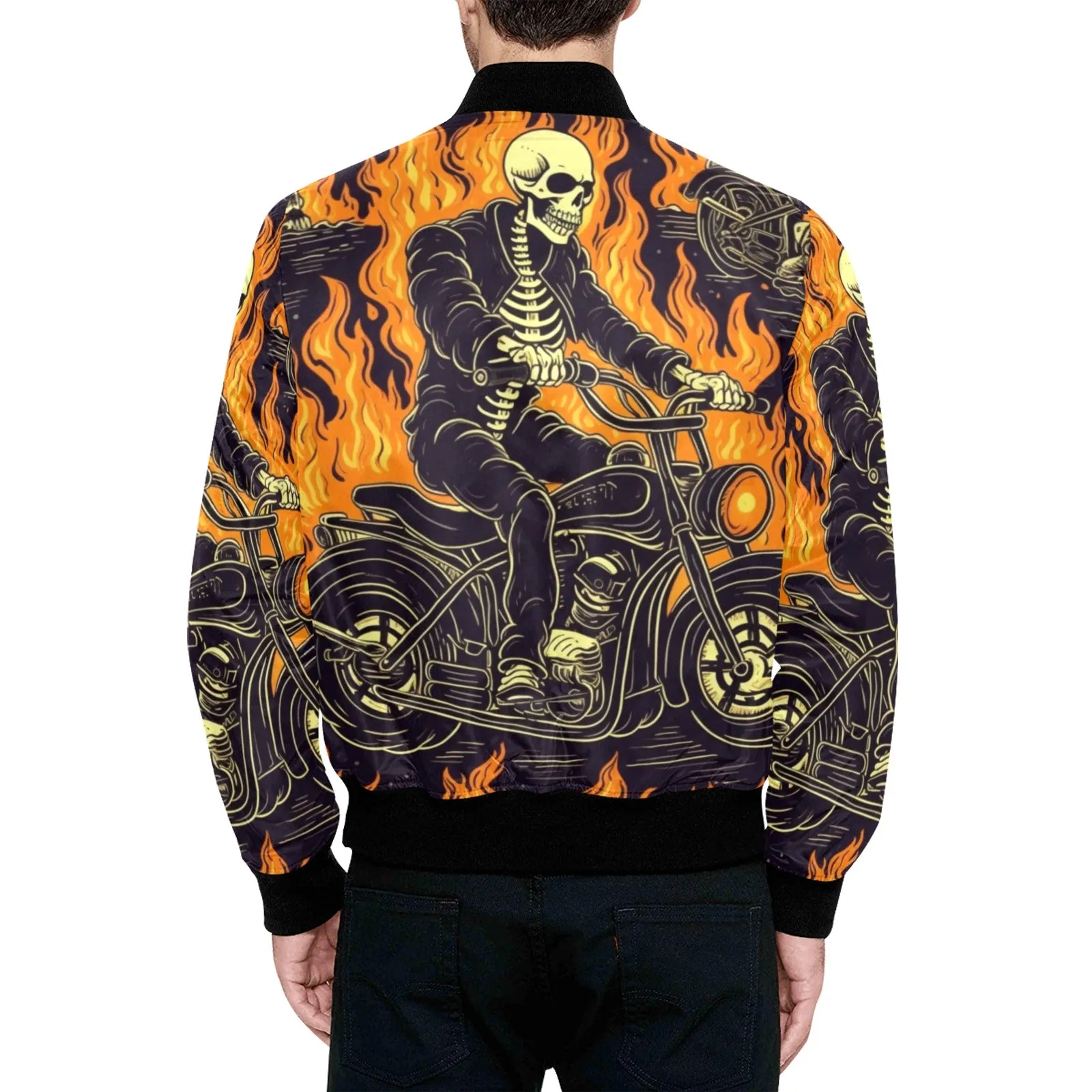 Flaming Skeleton Biker Bomber Jacket