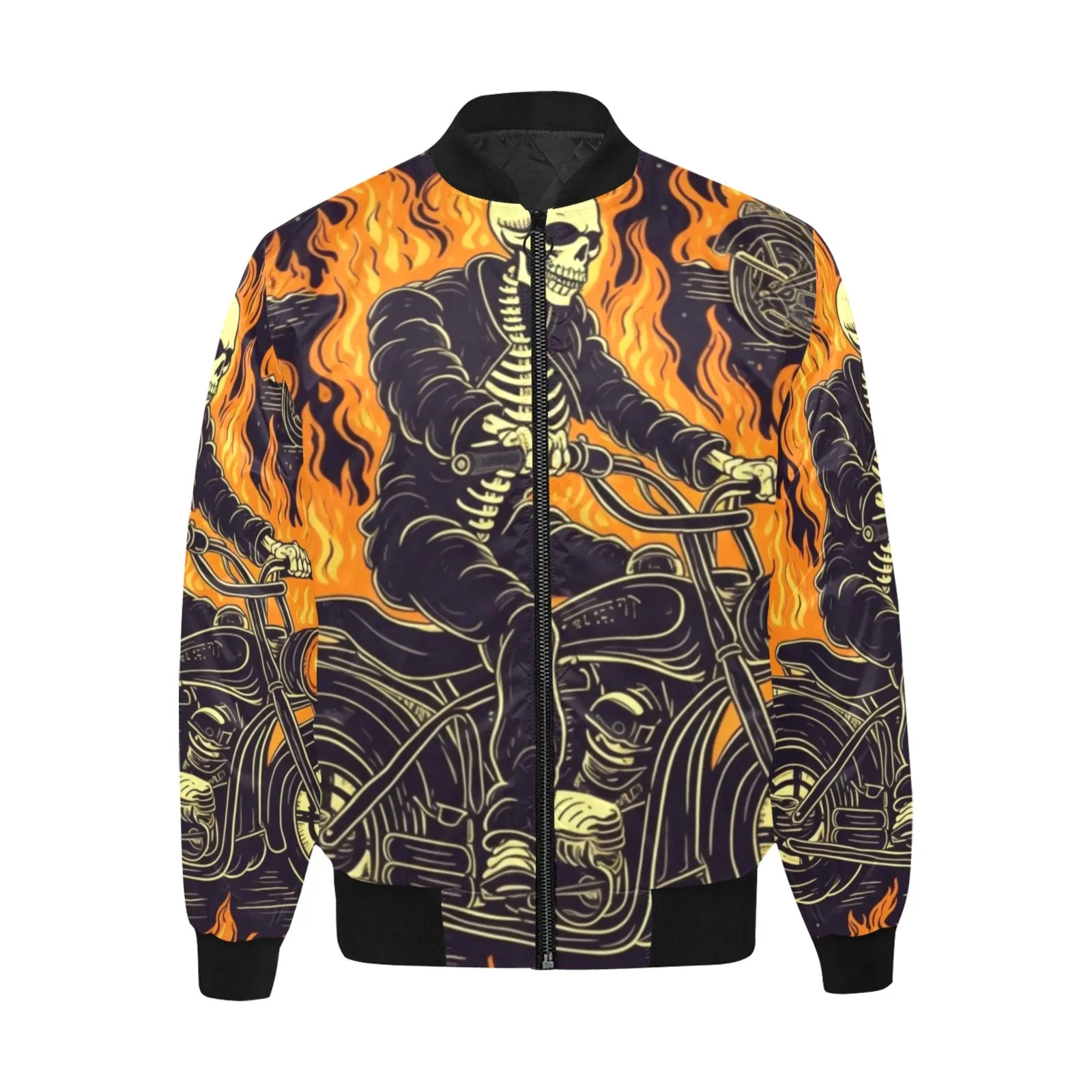 Flaming Skeleton Biker Bomber Jacket
